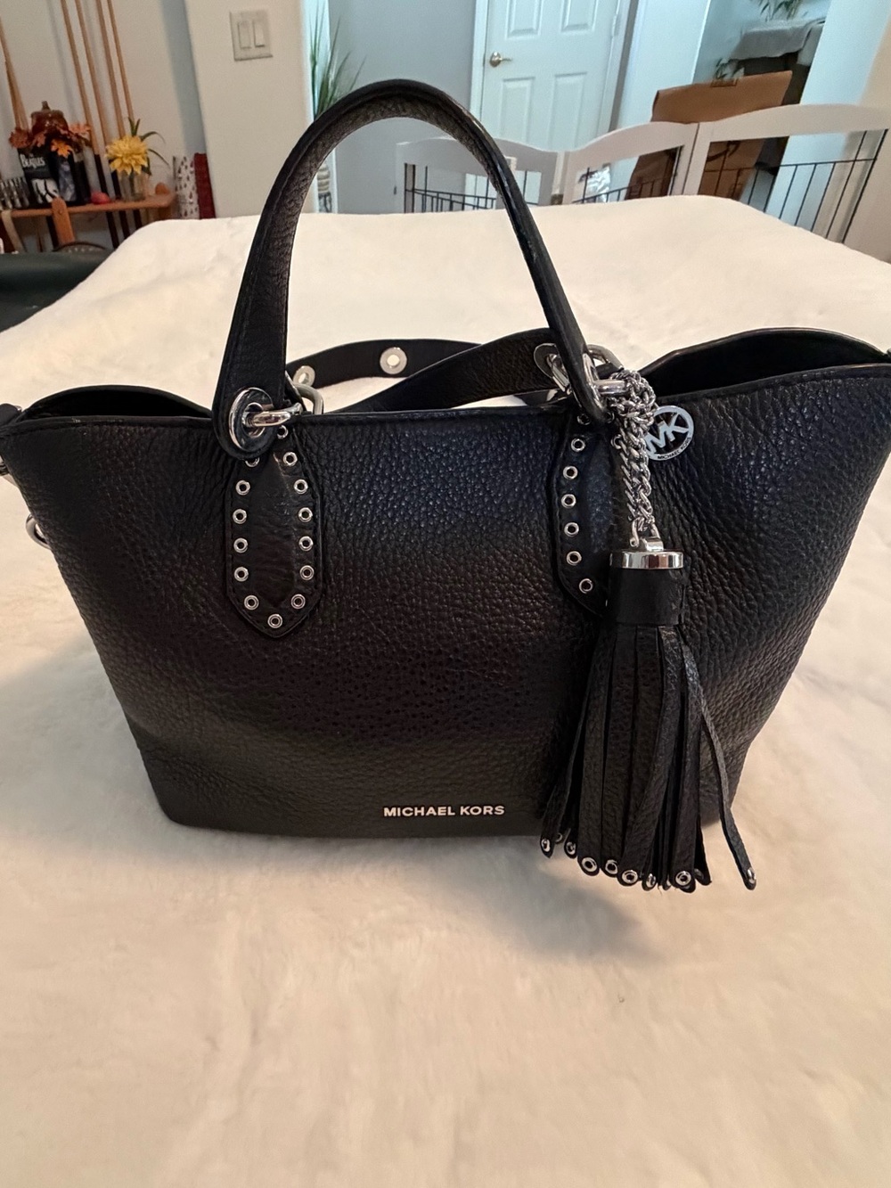 Michael Kors Black Pebbled Leather Tote with Tassel